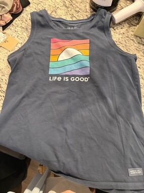 Life is Good  Graphic Tank Top - Rainbow Wave